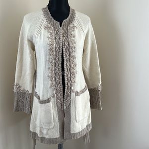 Angel Of The North Cream and Taupe Knit Cardigan Sweater